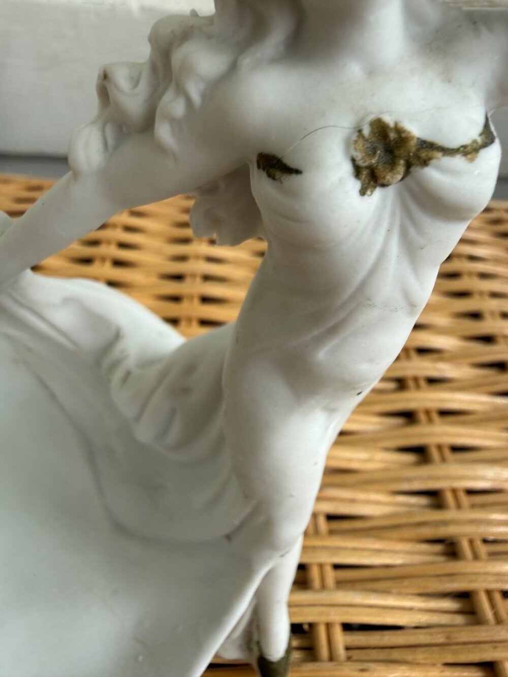 Antique 1910s Nouveau German Bisque Porcelain Maiden Flowing Dress Trinket Dish - Picture 5 of 11